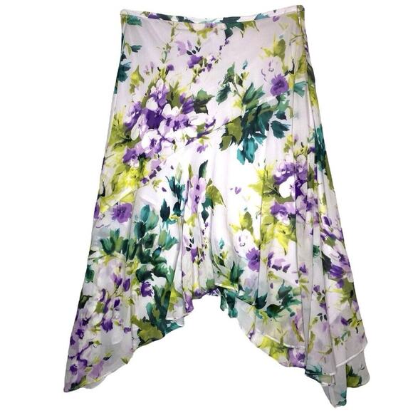 Adrianna Papell Asymmetrical Skirt 12 Purple Vintage Floral Fairycore Whimsical - Picture 1 of 10